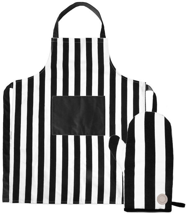 ARON APRON &amp; BBQ GLOVE SET BLACK/BEIGE