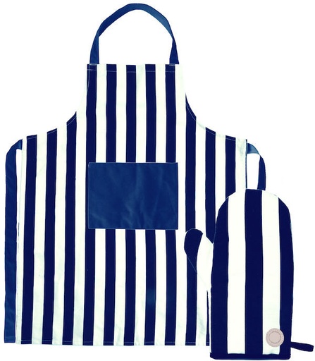 [5018403] ARON APRON &amp; BBQ GLOVE SET BLUE/BEIGE